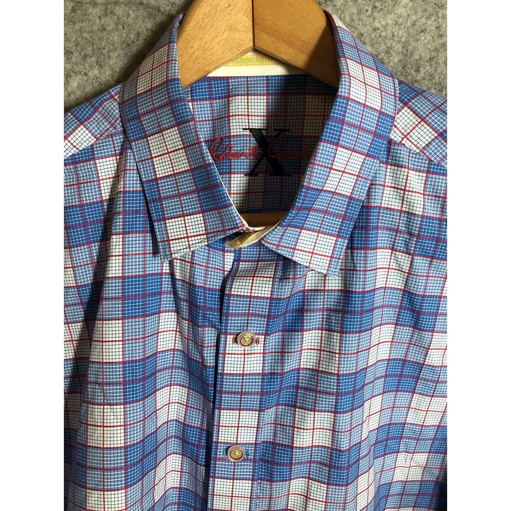 Robert Graham Shirt Men Medium Blue Check Long Sleeve Art Career Casual Classic